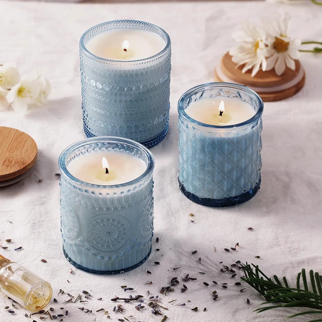 Alt view image 3 of 7 - 12Pack Blue Candle Jars - 3 Styles Candle Jar with Lids for Any Décor | Set includes 8oz & 10oz, Natural bamboo lids with Rubber Seal, Locks in Fragrance, Ideal for DIY Candle Making