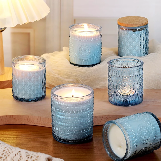 Alt view image 4 of 7 - 12Pack Blue Candle Jars - 3 Styles Candle Jar with Lids for Any Décor | Set includes 8oz & 10oz, Natural bamboo lids with Rubber Seal, Locks in Fragrance, Ideal for DIY Candle Making