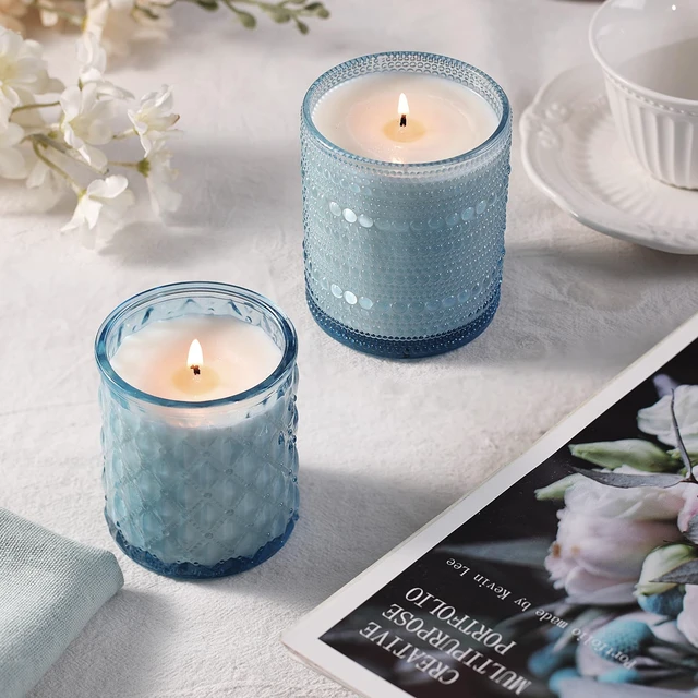 Alt view image 5 of 7 - 12Pack Blue Candle Jars - 3 Styles Candle Jar with Lids for Any Décor | Set includes 8oz & 10oz, Natural bamboo lids with Rubber Seal, Locks in Fragrance, Ideal for DIY Candle Making