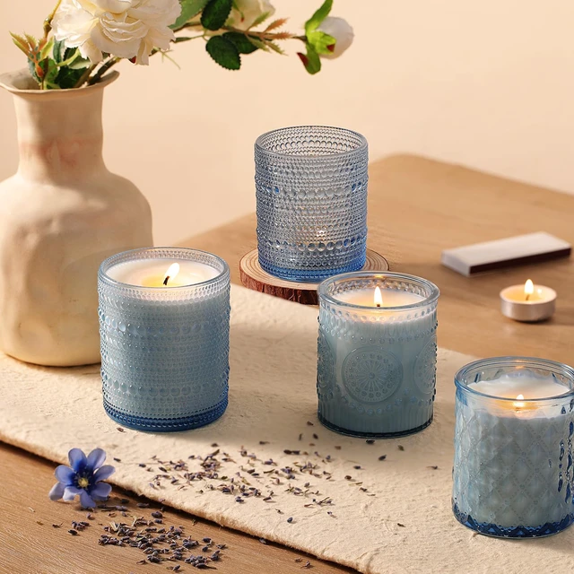 Alt view image 7 of 7 - 12Pack Blue Candle Jars - 3 Styles Candle Jar with Lids for Any Décor | Set includes 8oz & 10oz, Natural bamboo lids with Rubber Seal, Locks in Fragrance, Ideal for DIY Candle Making