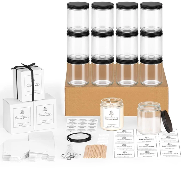 Main image of 12 Pack 8 OZ Thick Clear Candle Jars For Making Candle, Thick Glass Jars with Lids - Empty Round Food Storage Containers, Canning Jar For Spice, Liquid, Sample - Leakproof & Food Grade