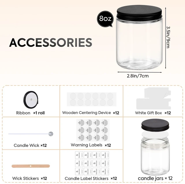 Alt view image 2 of 7 - 12 Pack 8 OZ Thick Clear Candle Jars For Making Candle, Thick Glass Jars with Lids - Empty Round Food Storage Containers, Canning Jar For Spice, Liquid, Sample - Leakproof & Food Grade