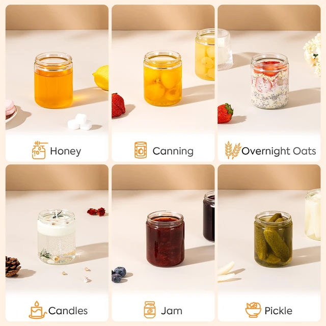 Alt view image 7 of 7 - 12 Pack 8 OZ Thick Clear Candle Jars For Making Candle, Thick Glass Jars with Lids - Empty Round Food Storage Containers, Canning Jar For Spice, Liquid, Sample - Leakproof & Food Grade