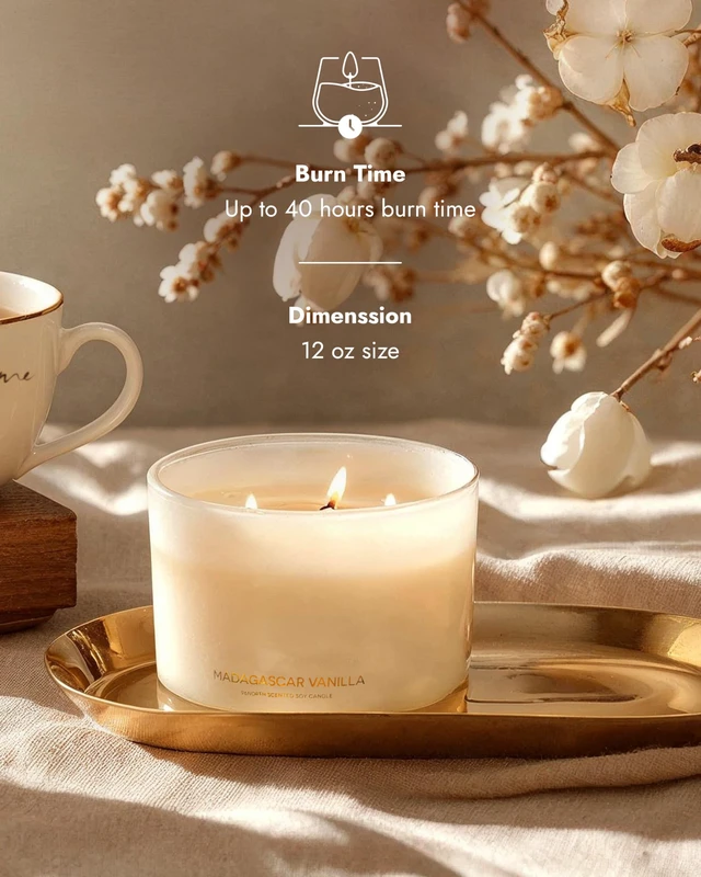 Alt view image 3 of 6 - Luxury Vanilla Soy Candles | Large 3 Wick Jar Candle | Up to 50 Hours Burning Time | 100% Natural Soy Wax | Relaxing Aromatherapy Aesthetic Candle | Housewarming Gift for Men and Women