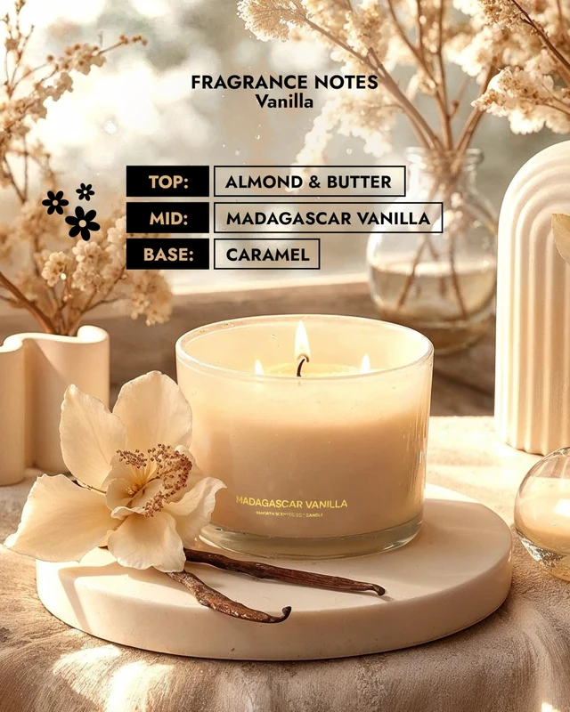 Alt view image 4 of 6 - Luxury Vanilla Soy Candles | Large 3 Wick Jar Candle | Up to 50 Hours Burning Time | 100% Natural Soy Wax | Relaxing Aromatherapy Aesthetic Candle | Housewarming Gift for Men and Women