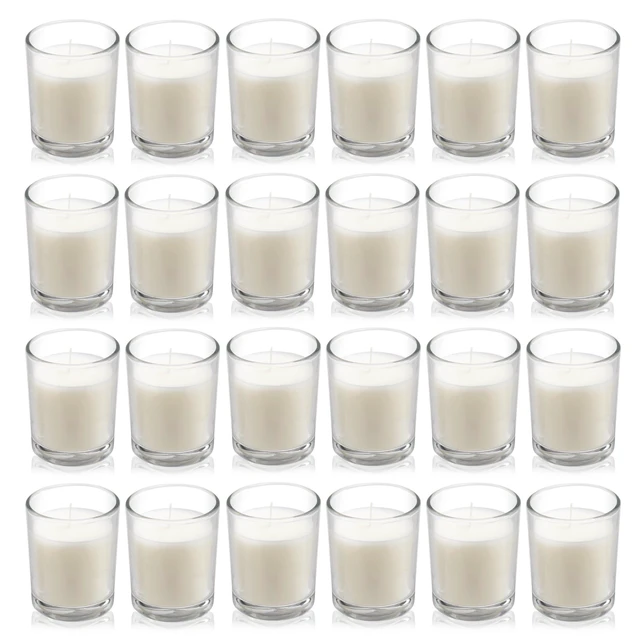 Main image of 24 Pack Warm White Unscented Clear Glass Filled Votive Candles. Hand Poured Wax Candle Ideal Gifts for Aromatherapy Spa Weddings Birthdays Holidays Party