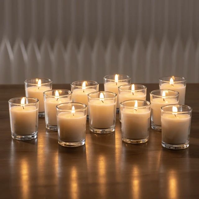 Alt view image 2 of 7 - 24 Pack Warm White Unscented Clear Glass Filled Votive Candles. Hand Poured Wax Candle Ideal Gifts for Aromatherapy Spa Weddings Birthdays Holidays Party