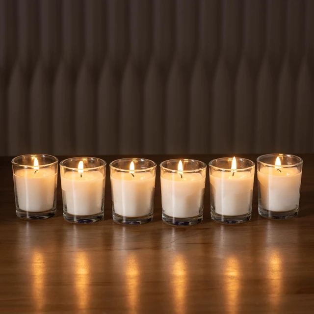 Alt view image 5 of 7 - 24 Pack Warm White Unscented Clear Glass Filled Votive Candles. Hand Poured Wax Candle Ideal Gifts for Aromatherapy Spa Weddings Birthdays Holidays Party