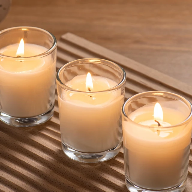 Alt view image 6 of 7 - 24 Pack Warm White Unscented Clear Glass Filled Votive Candles. Hand Poured Wax Candle Ideal Gifts for Aromatherapy Spa Weddings Birthdays Holidays Party
