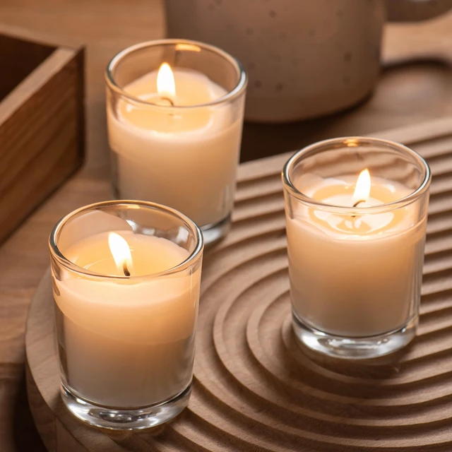 Alt view image 7 of 7 - 24 Pack Warm White Unscented Clear Glass Filled Votive Candles. Hand Poured Wax Candle Ideal Gifts for Aromatherapy Spa Weddings Birthdays Holidays Party