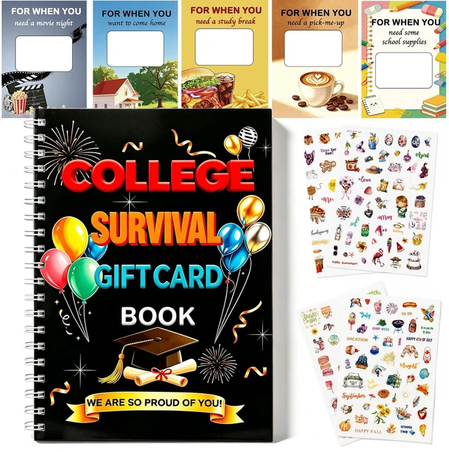 Main image of Survival Gift Card Book, 21 Pages Graduation Gift Card Book with DlY Stickers, Back to School Gift for Freshman, Personalized College Survival Kit, Gift Card Cash Holder Booklet for Him Her