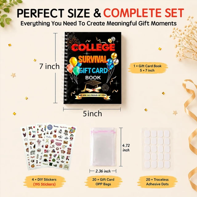 Alt view image 7 of 7 - Survival Gift Card Book, 21 Pages Graduation Gift Card Book with DlY Stickers, Back to School Gift for Freshman, Personalized College Survival Kit, Gift Card Cash Holder Booklet for Him Her