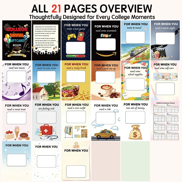 Alt view image 2 of 7 - Survival Gift Card Book, 21 Pages Graduation Gift Card Book with DlY Stickers, Back to School Gift for Freshman, Personalized College Survival Kit, Gift Card Cash Holder Booklet for Him Her