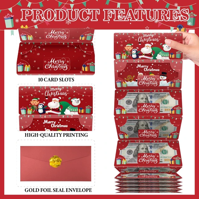 Alt view image 3 of 6 - 2PCS Christmas Money Gift Cards Envelope for Cash, Money Holder with 10 Slots for Cash, Surprise Christmas Xmas Party Gifts for Men Women Girls Boys