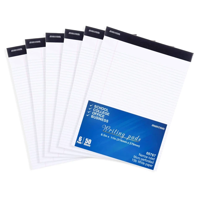 Alt view image 2 of 4 - White Legal Pads Ruled Notepads and Micro-Perforated Sheets, Ideal for Writing, Note-Taking & Creativity, Office, or Professional Use, Basic Pad 6 pack, 8.5"x11" (Narrow Ruled)