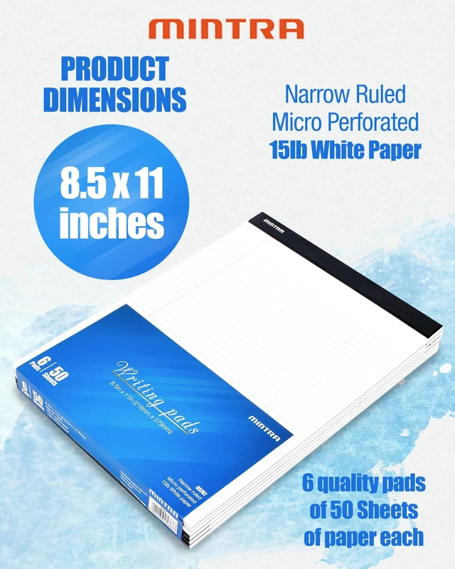 Alt view image 3 of 4 - White Legal Pads Ruled Notepads and Micro-Perforated Sheets, Ideal for Writing, Note-Taking & Creativity, Office, or Professional Use, Basic Pad 6 pack, 8.5"x11" (Narrow Ruled)