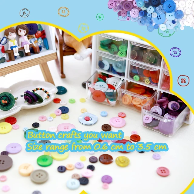 Alt view image 2 of 7 - 1500pcs Mixed Size Round Resin Buttons, 12 Color Assorted Craft Buttons Set | Assorted Sizes for Manual Painting, Sensory Play, School Projects, DIY Ornaments, Craft Charms
