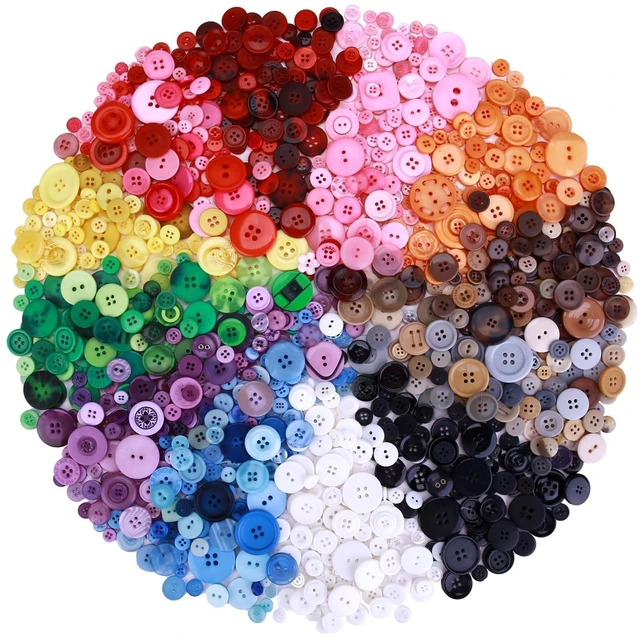 Main image of 1500pcs Mixed Size Round Resin Buttons, 12 Color Assorted Craft Buttons Set | Assorted Sizes for Manual Painting, Sensory Play, School Projects, DIY Ornaments, Craft Charms