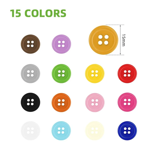 Alt view image 2 of 7 - 300 Pack Colorful Buttons for Craft DIY 15 Assorted Colors Resin Round Buttons for Sewing Flatback Button with Box 4 Holes Crafts Buttons Mixed Color Manual Button DIY Handmade Ornament Buttons (15mm)