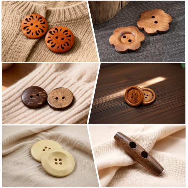 Alt view image 5 of 7 - Assorted Wood Buttons for Sewing Crafts, 125Pcs Handmade Mixed Sewing Wooden Buttons with Storage Box for Clothes Sewing, Art DIY Craft