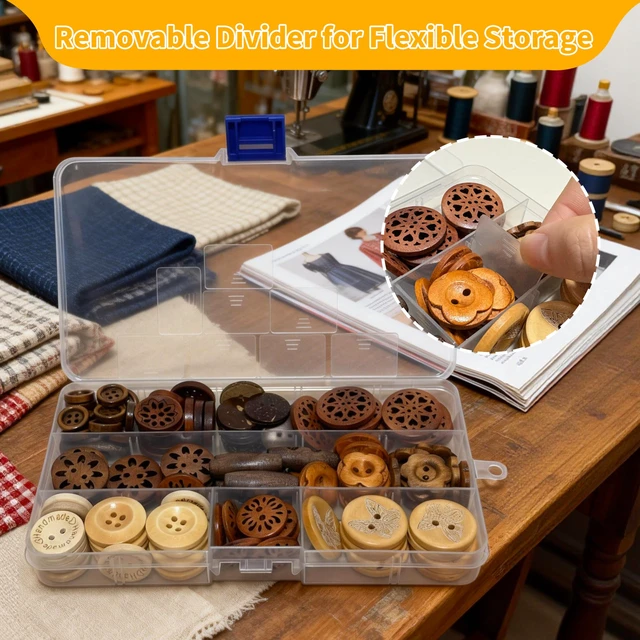 Alt view image 6 of 7 - Assorted Wood Buttons for Sewing Crafts, 125Pcs Handmade Mixed Sewing Wooden Buttons with Storage Box for Clothes Sewing, Art DIY Craft