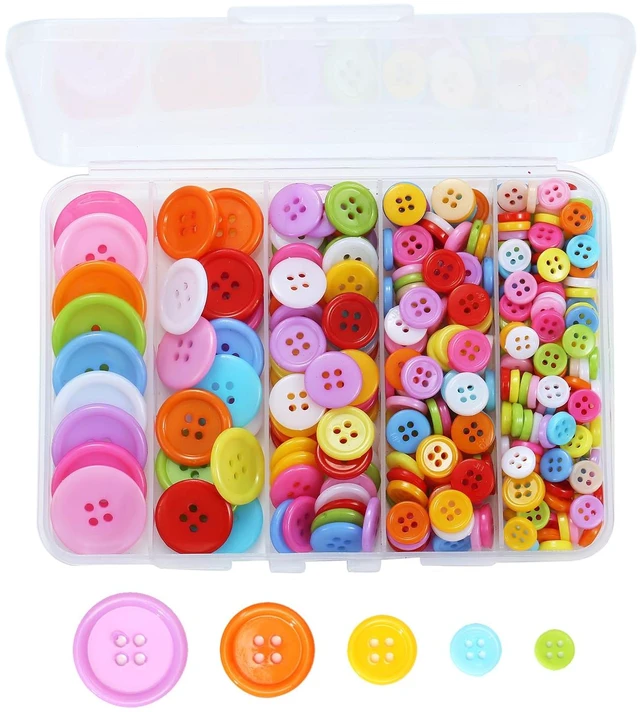 Main image of 320 pcs Colorful Buttons for Crafts DIY, 5 Size Buttons for Sewing Flatback Button Bulk with Box 4 Holes Assorted Button for Crafts and Decoration (9-25mm)