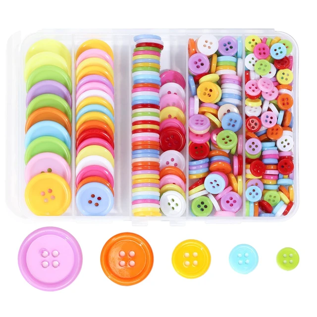 Alt view image 7 of 7 - 320 pcs Colorful Buttons for Crafts DIY, 5 Size Buttons for Sewing Flatback Button Bulk with Box 4 Holes Assorted Button for Crafts and Decoration (9-25mm)