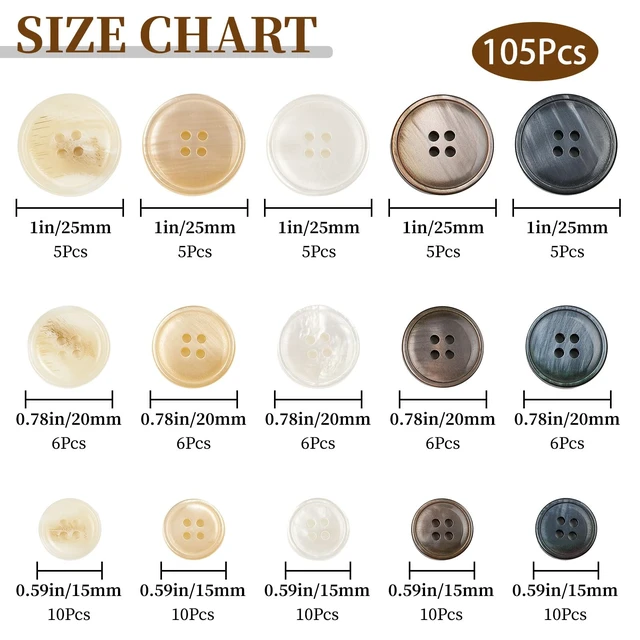 Alt view image 2 of 5 - 105Pcs Mixed Sewing Buttons,5 Color 4-Hole Craft Buttons,3 Size (15mm, 20mm, 25mm) Sewing Buttons for Clothes, Suitable for for DIY Crafts, Coats, Shirts, Pants, ShortsColor5