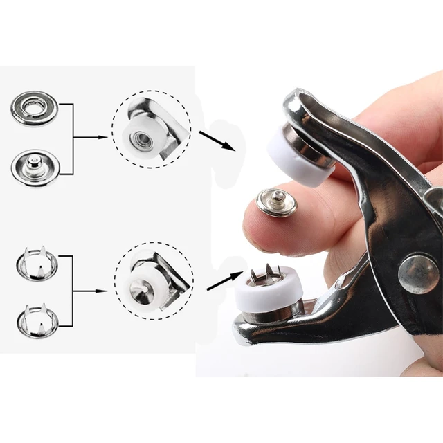 Alt view image 5 of 7 - 9.5 mm Metal Snap Buttons with Snap Pliers, 100 Sets / 400 pcs | NoSew Silver Snap Button Kit with Fastener Pliers Press Tool for Fabric, Clothes, Bibs, Shirts, Crafts and DIY Projects