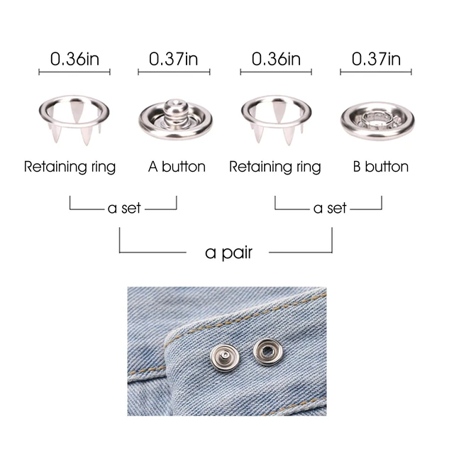 Alt view image 4 of 7 - 9.5 mm Metal Snap Buttons with Snap Pliers, 100 Sets / 400 pcs | NoSew Silver Snap Button Kit with Fastener Pliers Press Tool for Fabric, Clothes, Bibs, Shirts, Crafts and DIY Projects
