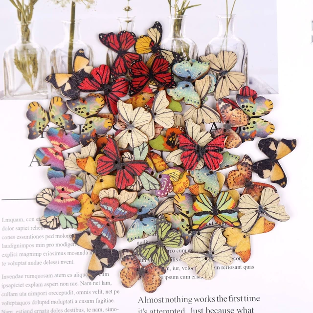 Alt view image 4 of 7 - 100 PCS Butterfly Wooden Buttons,1 Inch Colorful 2 Holes Mixed Decorative Buttons for DIY Sewing&Wood Craft Clothes Accessories