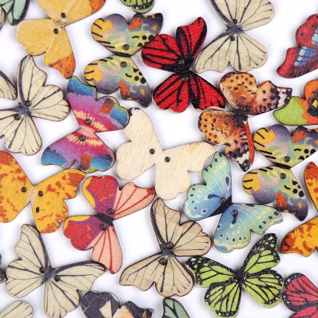 Alt view image 3 of 7 - 100 PCS Butterfly Wooden Buttons,1 Inch Colorful 2 Holes Mixed Decorative Buttons for DIY Sewing&Wood Craft Clothes Accessories