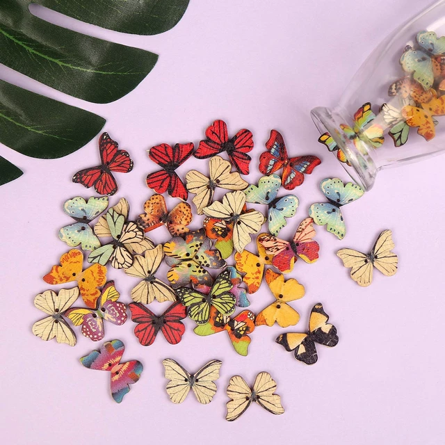 Alt view image 5 of 7 - 100 PCS Butterfly Wooden Buttons,1 Inch Colorful 2 Holes Mixed Decorative Buttons for DIY Sewing&Wood Craft Clothes Accessories