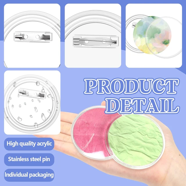 Alt view image 5 of 7 - 3 Inch Clear Acrylic Button Pins - 20 Pack DIY Custom Design Buttons,Pin Backs & Blanks for Sublimation, Crafts,Photo Badges for DIY Gifts & School Projects,Teams, Events Badges (3 Inch)