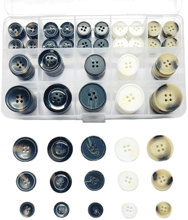 Main image of 110Pcs Mixed Sewing Buttons, 4-Hole Craft Round Blazer Buttons, 5 Color 3 Size(15mm/20mm/25mm),Suitable for Sewing,Clothes,Suit,Coat,Buttons.