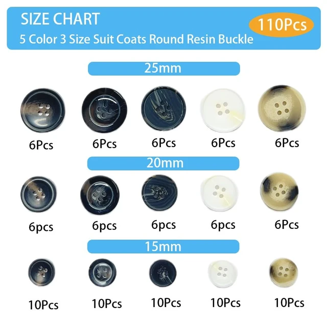 Alt view image 7 of 7 - 110Pcs Mixed Sewing Buttons, 4-Hole Craft Round Blazer Buttons, 5 Color 3 Size(15mm/20mm/25mm),Suitable for Sewing,Clothes,Suit,Coat,Buttons.