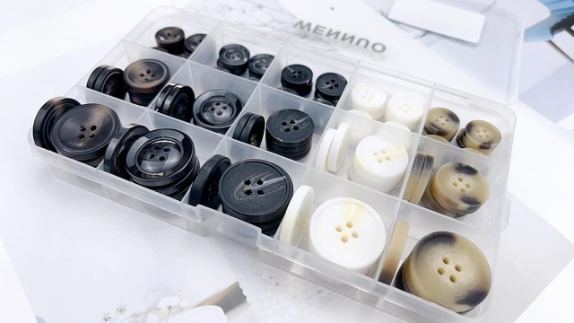 Alt view image 5 of 7 - 110Pcs Mixed Sewing Buttons, 4-Hole Craft Round Blazer Buttons, 5 Color 3 Size(15mm/20mm/25mm),Suitable for Sewing,Clothes,Suit,Coat,Buttons.