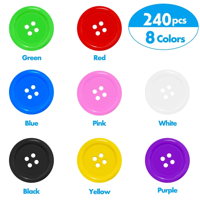Alt view image 2 of 6 - 240 PCS in 8 Colors Round Multicolored 4 Holes Resin Buttons 25mm for Sewing Craft (1 Inch)