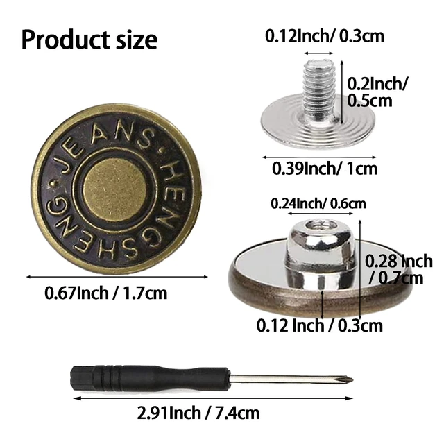 Alt view image 4 of 7 - Buttons for Jeans,17 mm no-sew nailess Removable Metal Jeans Buttons Replacement Repair Combo Thread Rivets and Screwdrivers,12 Replacement Buttons, Simple Installation, Reusable.