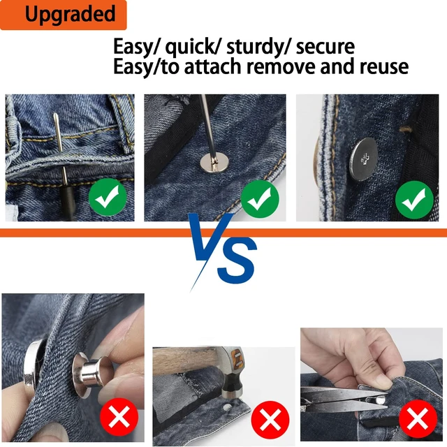 Alt view image 7 of 7 - Buttons for Jeans,17 mm no-sew nailess Removable Metal Jeans Buttons Replacement Repair Combo Thread Rivets and Screwdrivers,12 Replacement Buttons, Simple Installation, Reusable.