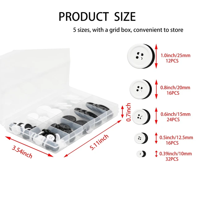 Alt view image 2 of 6 - 100 pcs Buttons for Crafts Buttons, Button DIY Buttons, Mixed Sewing Buttons, 5 Sizes of Round Mixed Buttons Suitable for for Crafts, Coats, Shirts, Pants, Shorts and More(White & Black)