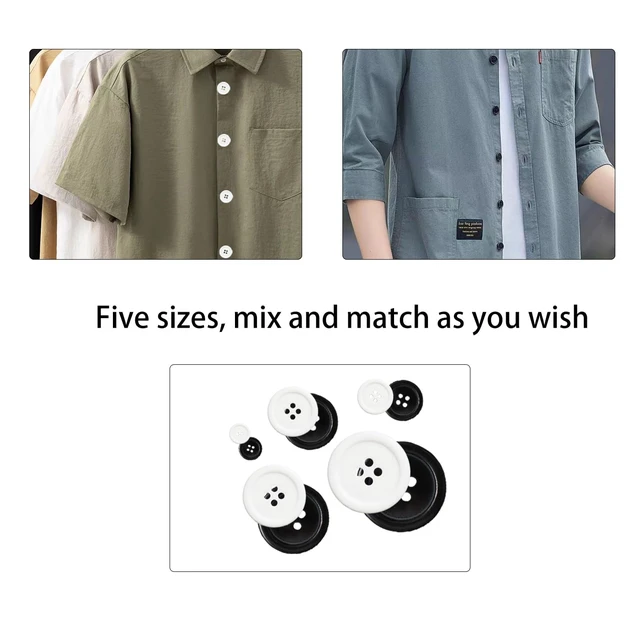 Alt view image 3 of 6 - 100 pcs Buttons for Crafts Buttons, Button DIY Buttons, Mixed Sewing Buttons, 5 Sizes of Round Mixed Buttons Suitable for for Crafts, Coats, Shirts, Pants, Shorts and More(White & Black)