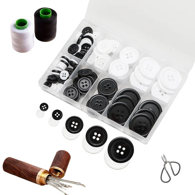 Alt view image 4 of 6 - 100 pcs Buttons for Crafts Buttons, Button DIY Buttons, Mixed Sewing Buttons, 5 Sizes of Round Mixed Buttons Suitable for for Crafts, Coats, Shirts, Pants, Shorts and More(White & Black)