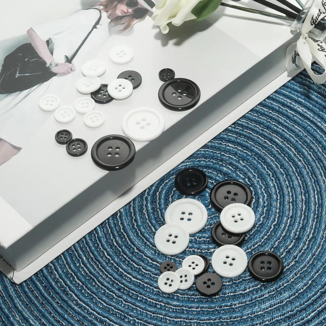Alt view image 5 of 6 - 100 pcs Buttons for Crafts Buttons, Button DIY Buttons, Mixed Sewing Buttons, 5 Sizes of Round Mixed Buttons Suitable for for Crafts, Coats, Shirts, Pants, Shorts and More(White & Black)