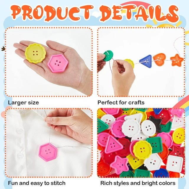 Alt view image 3 of 6 - 150 Pieces Big Bright Buttons 8 Colors 8 Shapes for Kids Crafts | Large Colorful Craft Buttons for Toddlers, Crochet Knitting Sewing, Sorting Activities, Classroom Art, Handmade Gifts