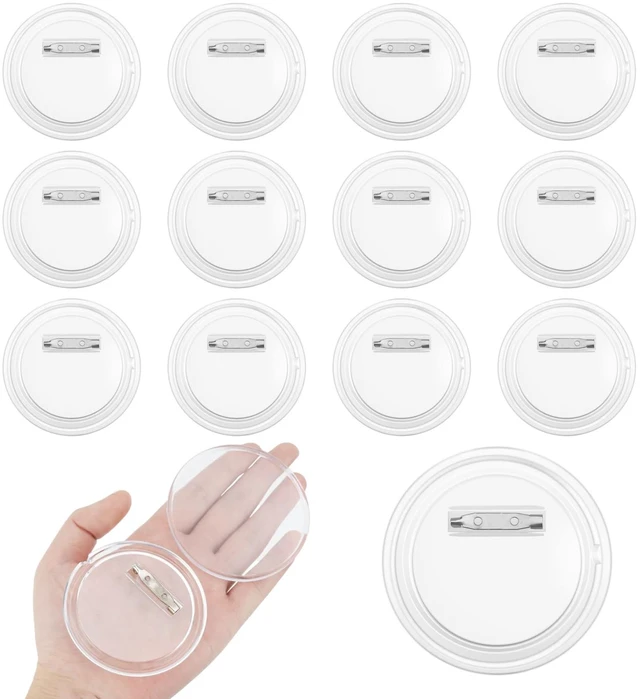 Main image of 12 Pack 3 Inch Clear Acrylic Button Pins - DIY Custom Pins Badges, Blank Photo Buttons for Crafts, Badge Making, School Projects, Teams, Personalized Gifts