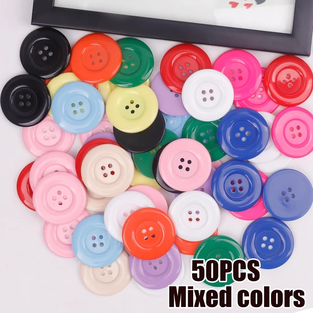 Alt view image 7 of 7 - 50Pcs 1.5inch(38mm) Sewing Resin Buttons Round Shape 4 Holes Craft Buttons for Sewing Scrapbooking and DIY Craft Multicolored