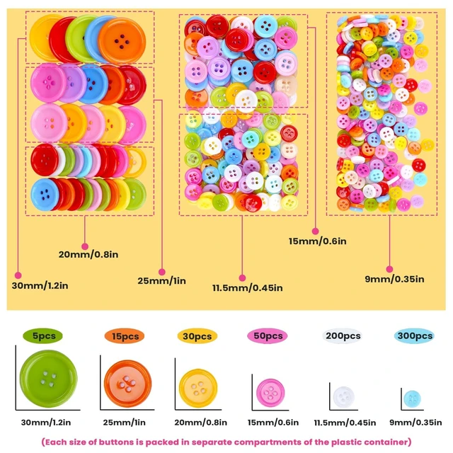 Alt view image 2 of 7 - 600pcs 6-Size Assorted Round Resin Buttons, 4-Hole Colorful Bulk | Assorted Sizes Colorful Bulk for Sewing Clothes, Manual Painting Art, DIY Handmade Ornaments, and Creative Craft Projects