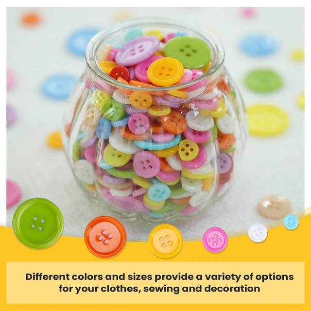 Alt view image 4 of 7 - 600pcs 6-Size Assorted Round Resin Buttons, 4-Hole Colorful Bulk | Assorted Sizes Colorful Bulk for Sewing Clothes, Manual Painting Art, DIY Handmade Ornaments, and Creative Craft Projects