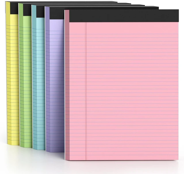Main image of 5 Pack Colored Legal Pads 8.5 x 11 College Ruled Paper Note Pads Narrow Ruled 50 Sheets per Notepad Perforated Writing Pad Durable Sturdy Back 8x11 Pads of Paper Pink Purple Blue Green Yellow